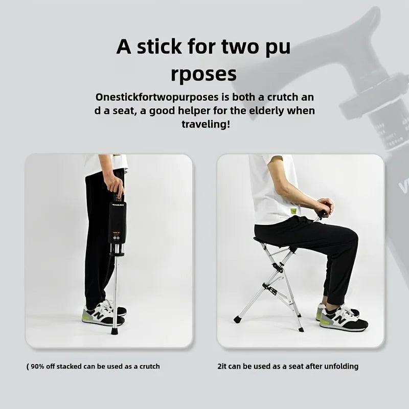 💥FREE SHIPPING-Clearance price $55.98🚶‍♂️Folding stool with crutches💥BEST GIFT FOR ELDERLY PEOPLE
