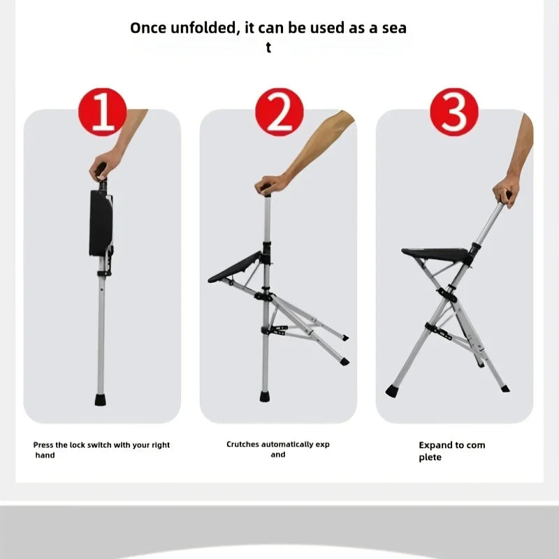 💥FREE SHIPPING-Clearance price $55.98🚶‍♂️Folding stool with crutches💥BEST GIFT FOR ELDERLY PEOPLE