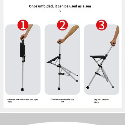 💥FREE SHIPPING-Clearance price $55.98🚶‍♂️Folding stool with crutches💥BEST GIFT FOR ELDERLY PEOPLE