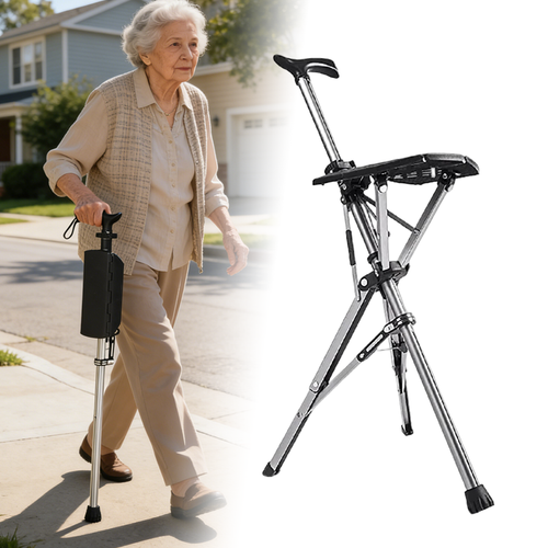 💥FREE SHIPPING-Clearance price $55.98🚶‍♂️Folding stool with crutches💥BEST GIFT FOR ELDERLY PEOPLE